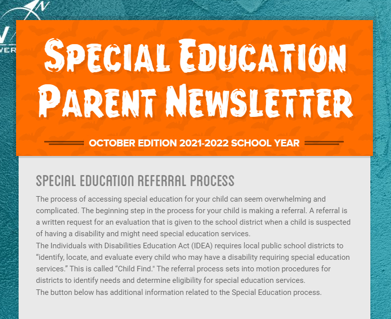 Special Education Parent Newsletter October 2021