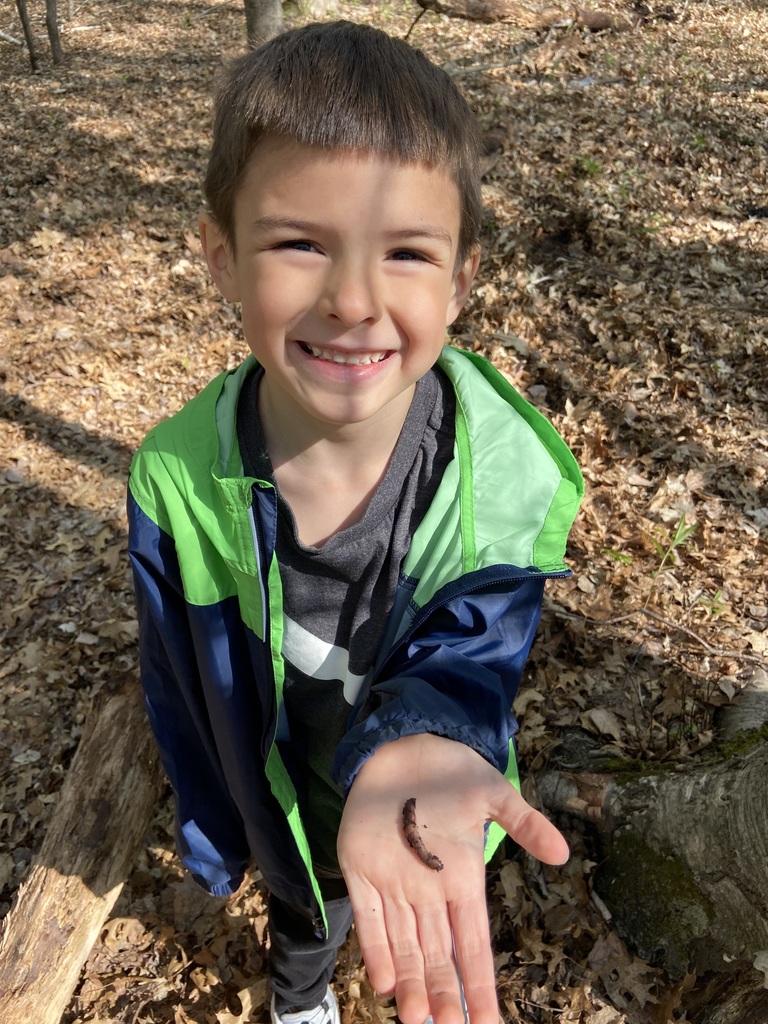 boy holding earthworm